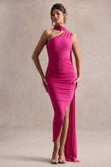 Icon | Dark Pink One Shoulder Cut-Out Maxi Dress With Scarf