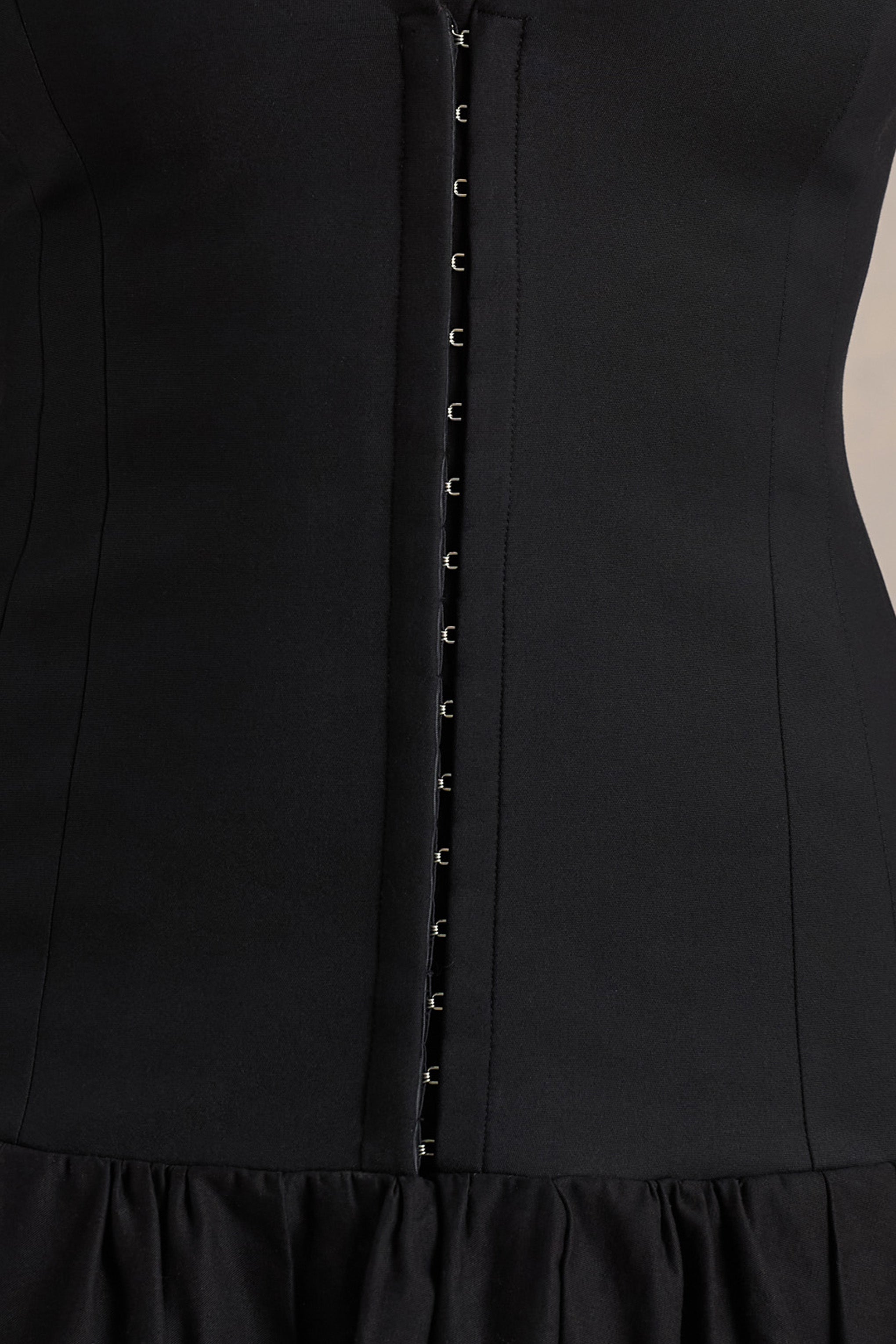 Cosmopolitan | Black Plunge-Neck Tailored Midi Dress With Pleated Hem